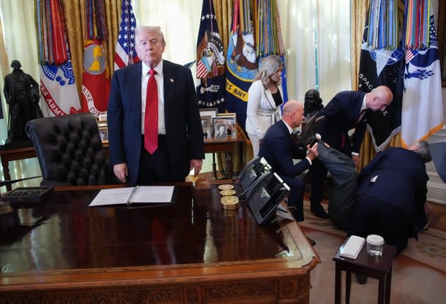 Images of Trump appearing to close his eyes during Oval Office event spread across social media