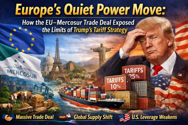 20 minute ago Trump revives tariffs as a weapon, the European Union counters with long-term economic strategy, finalizing a massive Mercosur trade deal that weakens U.S. leverage, reshapes global supply chains, and proves competence beats confrontation.