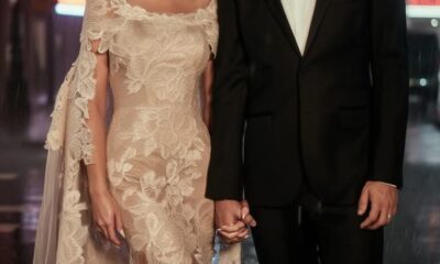 Taylor Swift Looks Blissful Alongside Travis Kelce in Intricate White Lace Gown;One word decribe this photo 😍